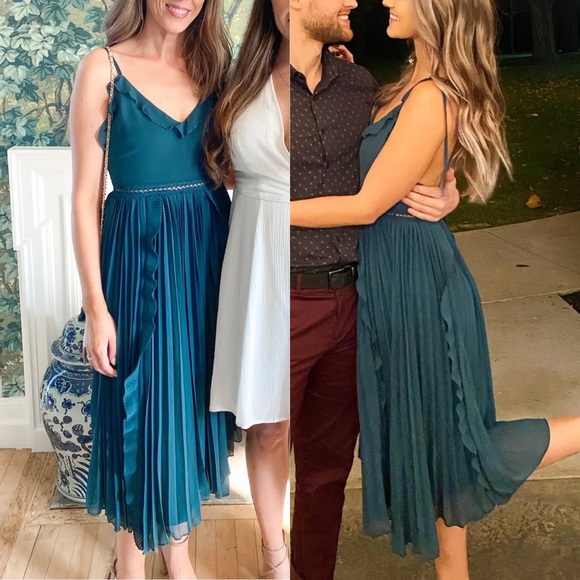 Emerald Green Ruffle Pleated Tie-Strap Dress 🌿 - Picture 6 of 12